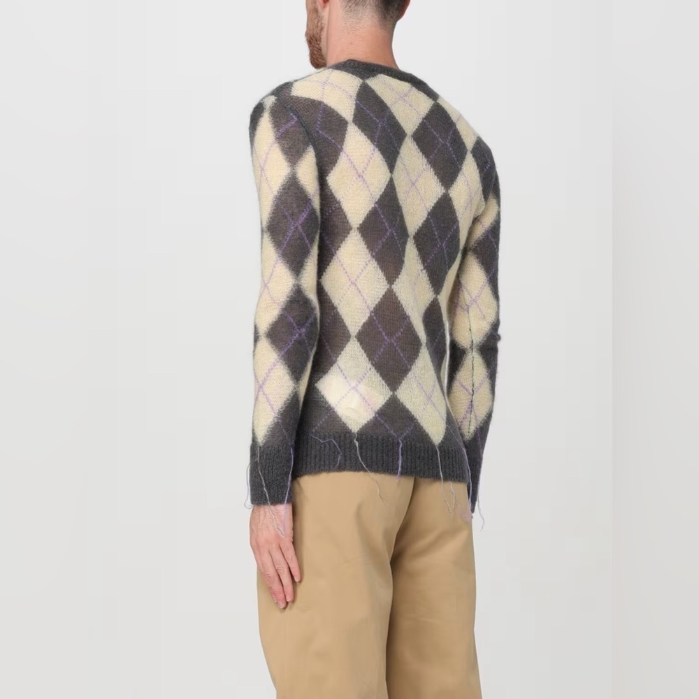 497 Nwt Marni Argyle-pattern V-neck wool-blend jumper Size 54 Color Grey Yellow - Picture 12 of 12